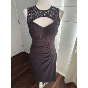 Cache Dress Womens 6 Gray Beaded Lace Cutout Ruched Sheath Bodycon‎ Cocktail